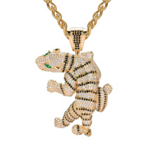 Hip-Hop-Anhänger Halskette Schmuck, Kupfer vereist Zirkon Diamant Gold Tiger Anhänger Halskette Geschenk für Männer Frauen